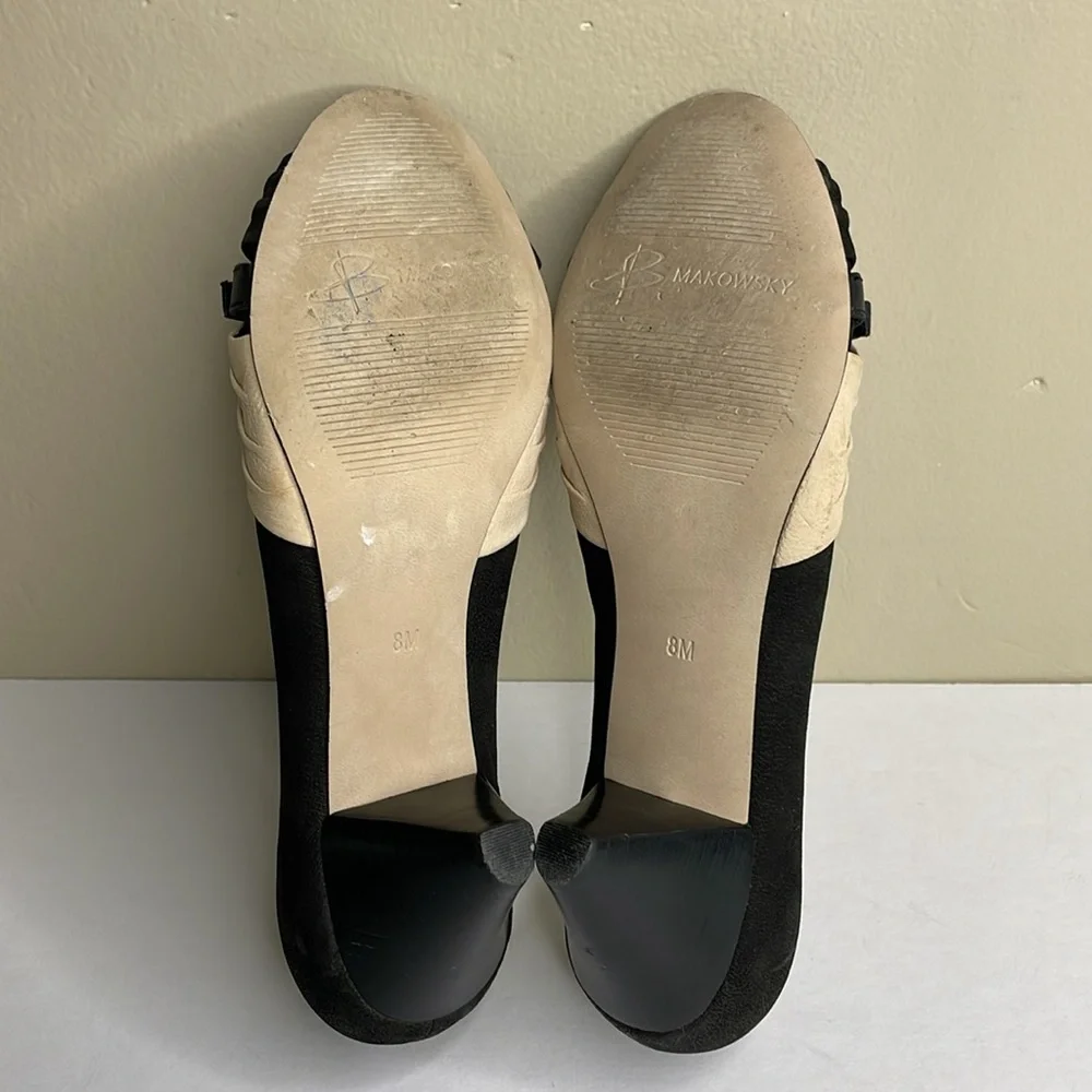 B MAKOWSKY Pump Heels Matte Black & Cream Leather Corporate Wear 8M